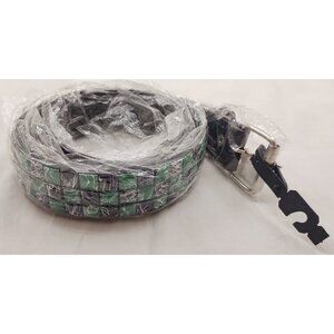 Black Faux Leather Studded Belt Green Black Studs Urban Streetwear Adjustable